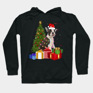 Boston Terrier Christmas Tree Santa Hat Funny Xmas Gift Dog T-Shirt Hoodie